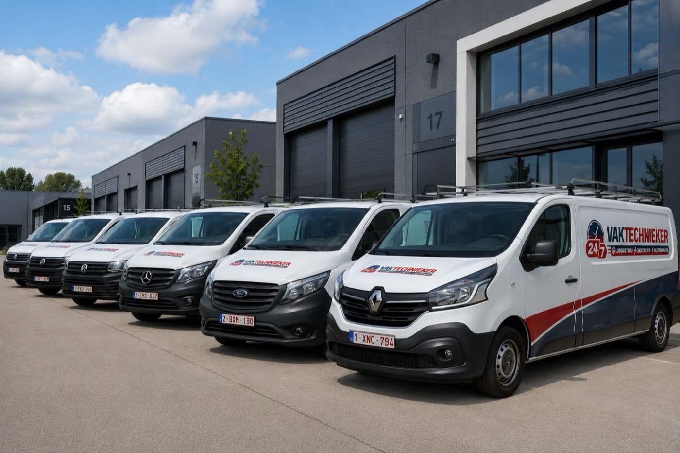 De bestelwagens van Vaktechnieker Services klaar voor interventie